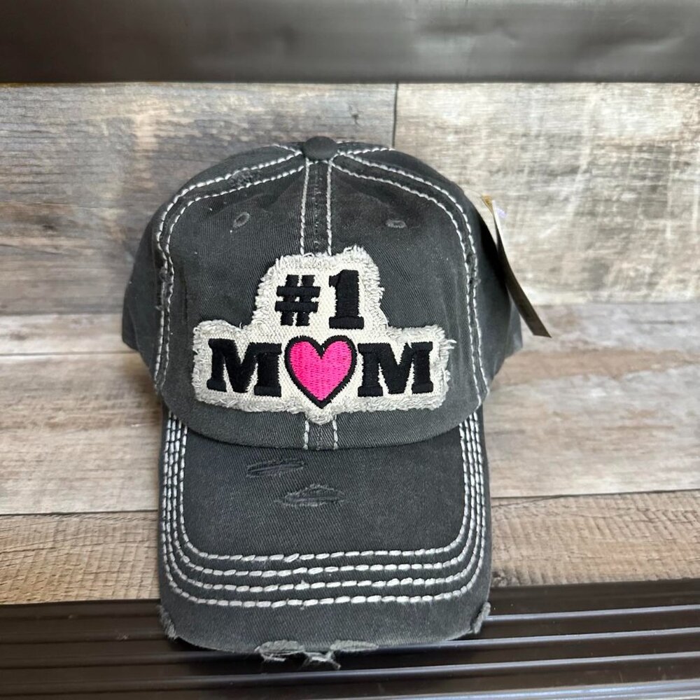NWT KBETHOS Distressed #1 Mom Black Adjustable Baseball Cap